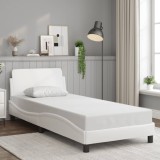 VidaXL Cadru de pat cu tăblie, alb, 90x200 cm, piele ecologică