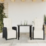 vidaXL Set mobilier de grădină cu perne, 3 piese, negru, poliratan 3212953