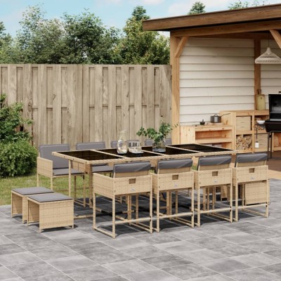 vidaXL Set mobilier grădină cu perne, 13 piese, bej combinat poliratan 3278111 foto