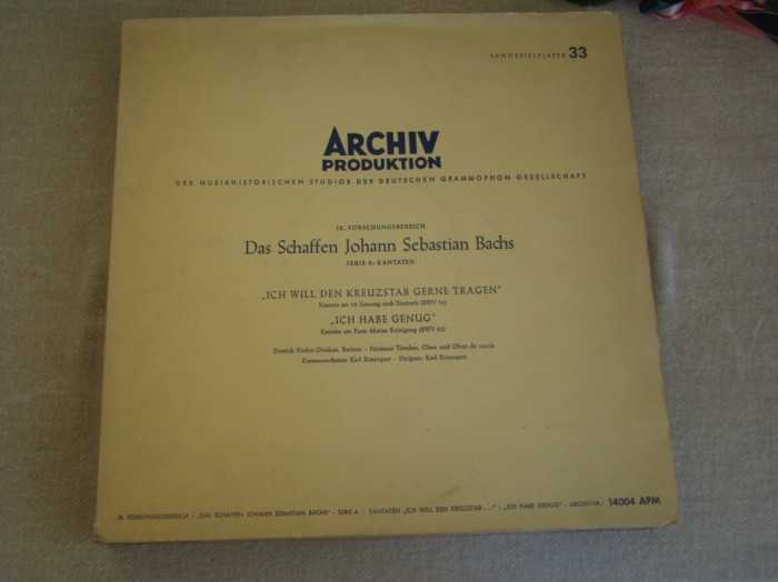 BACH - Ich Will Den Kreuzstab Gerne Tragen - LP Vinil ARCHIV PRODUKTION Vintage