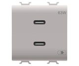 Priza USB tip C dubla 2M PD 63W Gewiss Chorus bej satinat MAT GW13417