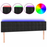 Tăblie de pat cu LED, negru, 200x5x78/88 cm, catifea