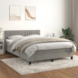 VidaXL Pat box spring cu saltea, gri deschis, 140x200 cm, catifea 3141425