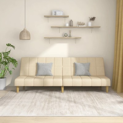 vidaXL Canapea extensibilă cu 2 locuri, crem, material textil foto