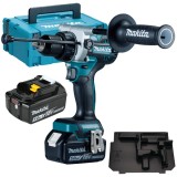 Makita DHP486RTJ - Masina de gaurit si insurubat cu percutie cu 2 acumulatori Li-Ion 18 V 5 Ah 130 Nm motor fara perii led iluminare valiza speciala