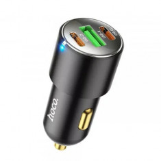 Incarcator Auto USB-A, 2xType-C, QC3.0, PD45W, 5.0A Hoco (NZ6 Victorious) Negru foto