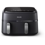 Friteuza dubla fara ulei Airfryer Seria 3000 NA351/00, tehnologia Rapid Air, 2 recipiente de 2 dimensiuni, afisaj digital, 8 presetari, capacitate 9 l