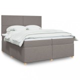 Cumpara ieftin Pat box spring cu saltea, gri taupe, 200x200 cm, textil