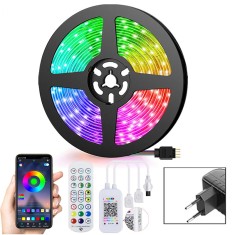 Banda LED Smart WiFi , sincronizare muzicala, microfon extern modern, telecomanda si control prin telefon (IOS Android), WiFI , USB, lungime 5 metri, foto