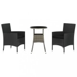 Cumpara ieftin Set bistro de gradina cu perne, 3 piese, negru, poliratan