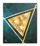 Cumpara ieftin Tablou abstract pictat manual, Triunghi, 60x50cm ulei pe panza cu zone in releif, gata de agatat pe perete