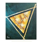 Tablou abstract pictat manual, Triunghi, 60x50cm ulei pe panza cu zone in releif, gata de agatat pe perete