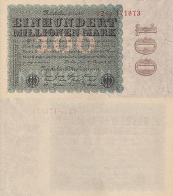 GERMANIA 100.000.000 marci 1923 AUNC+!!! foto