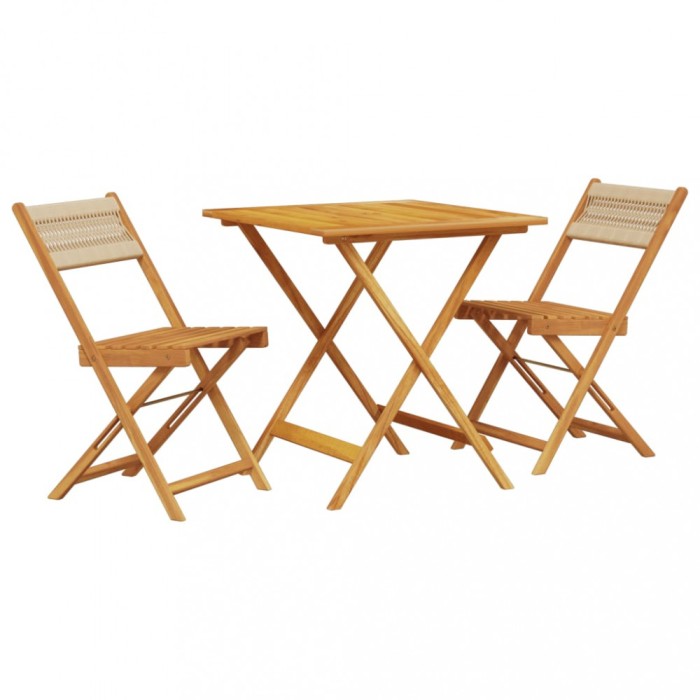Set mobilier bistro, 3 piese, bej, polipropilena si lemn masiv