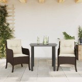 VidaXL Set mobilier de grădină cu perne, 3 piese, maro, poliratan