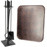 Cumpara ieftin Set 4 Accesorii cu Suport pentru Semineu si Soba din Fier Forjat, 81 cm si Covoras Metalic, Rezistent la Temperaturi Ridicate, 40&times;47.5 cm