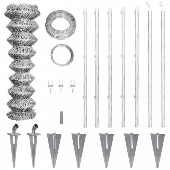 vidaXL Gard din plasă cu st&acirc;lpi și țăruși, 15 x 1 m, oțel galvanizat 141503