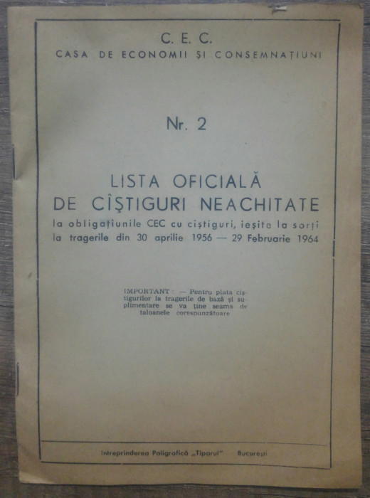 Lista oficiala de castiguri neachitate la obligatiunile CEC// 1964