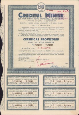 A542 Acțiune Creditul Minier pe numele academicianului Nicolae Dașcovici foto