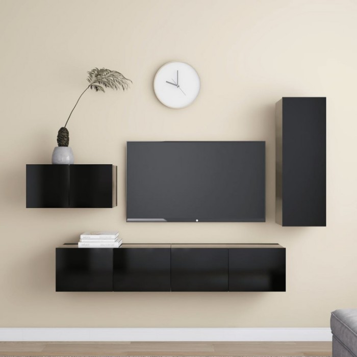 Gossi set dulapuri tv, 4 buc., negru, lemn prelucrat