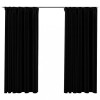 Draperii opace aspect in, carlige, 2 buc., negru, 140 x 175 cm