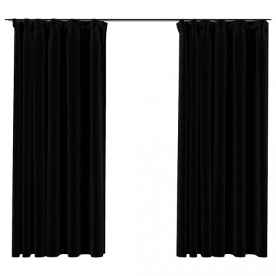 Draperii opace aspect in, carlige, 2 buc., negru, 140 x 175 cm foto