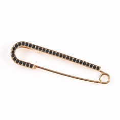 Brosa aurie tip ac de siguranta cu pietre negre