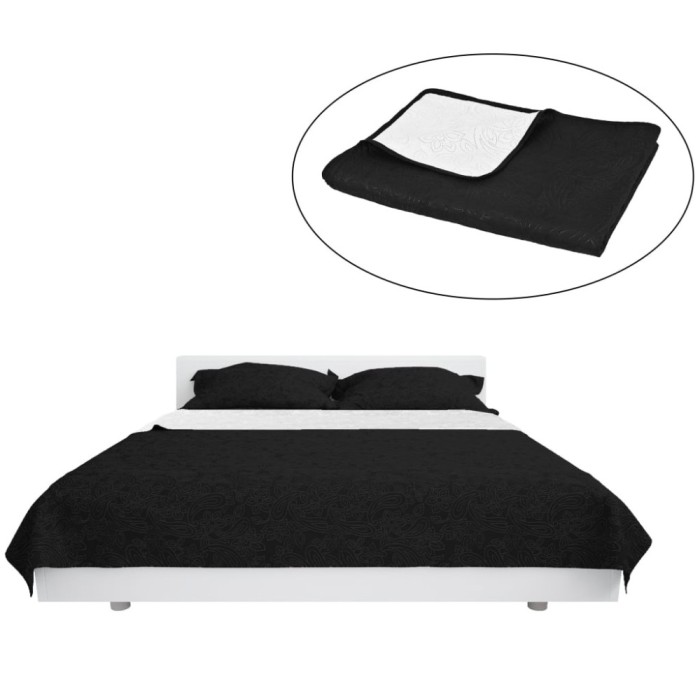 Cuvertura matlasata cu doua fete, 170x210 cm, negru si alb
