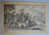 Jan Brueghel cel Batran &quot;Drum de tara cu carute &quot; gravura veche 1600-1604