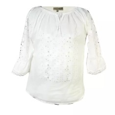 Ie Traditionala Alba cu Motiv Floral Argintiu de Dama - IMS04