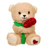 Ursulet de plus, cu trandafir rosu si o inima pe labuta, 15 cm