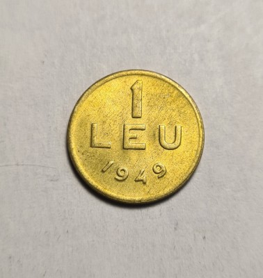 1 leu 1949 UNC Eroare semnatura H Ionescu incompleta foto
