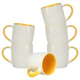 Set 6 cani, 320 ml, Portelan, Alb/Galben