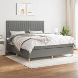 VidaXL Pat box spring cu saltea, gri &icirc;nchis, 180x200 cm, textil