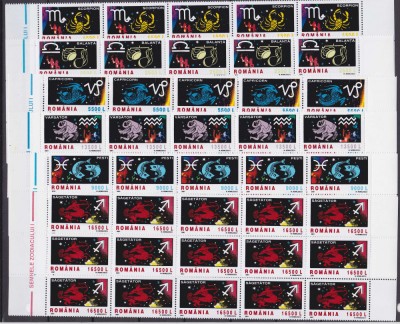 RO 2001 LP 1574 serie in bloc MNH de 15 , Semnele zodiacului I foto