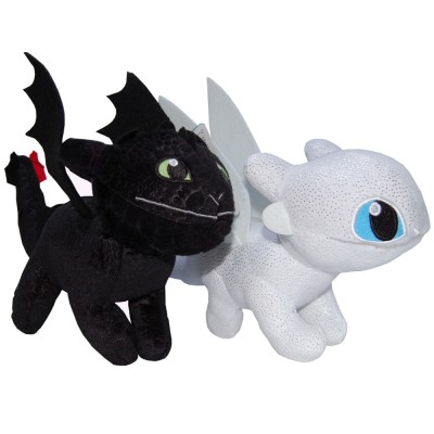 Set 2 jucarii din plus Toothless 25 cm si Light Fury Sparkle, Dragons, 28 cm foto