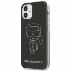 Husa TPU Karl Lagerfeld pentru Apple iPhone 12 / Apple iPhone 12 Pro, Metallic Iconic Outline, Neagra KLHCP12MPCUMIKBK