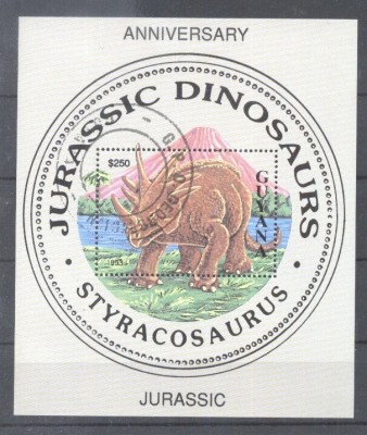 Guyana 1993 Prehistoric animals Jurassic perf sheet used L.119 foto