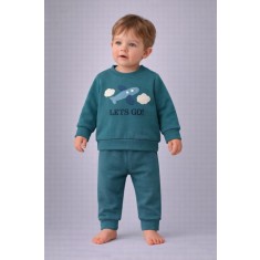Set bebeluși Baby Go cu imprimare avion - Albastru (Marime Disponibila: 6 luni)