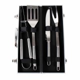 Set accesorii gratar 4 piese cu diplomat de aluminiu, furca, cutit, spatula, cleste