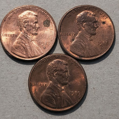 1 cent USA - SUA - 1987 D, 1988 D, 1989 D