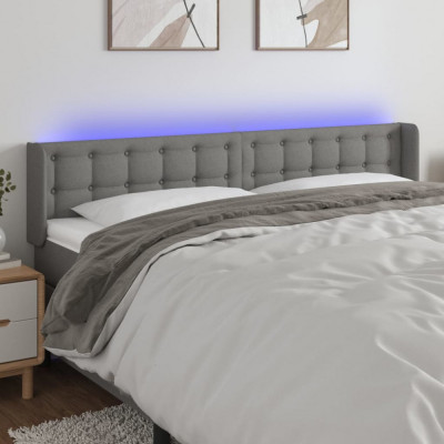 vidaXL Tăblie de pat cu LED, gri &amp;icirc;nchis, 203x16x78/88 cm, textil foto