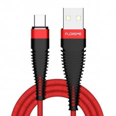 Cablu USB TYPE C 2M Textil Rosu Premium