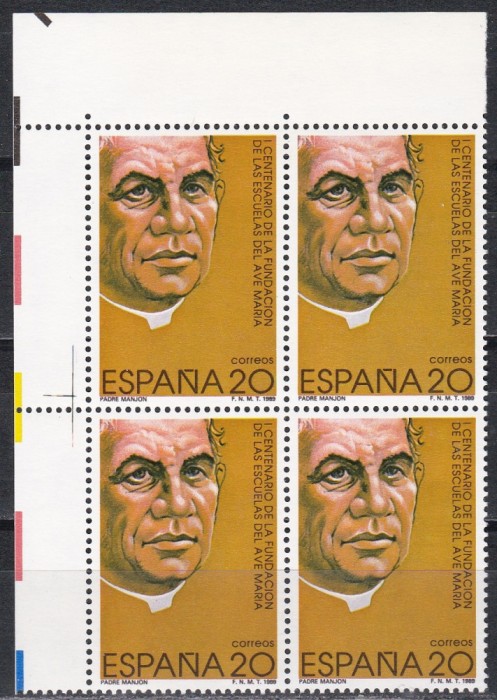 Spania 1989 - 100 de ani de la &icirc;nființarea Școlilor Ave Maria, Bloc de 4, MNH