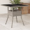 VidaXL Masă grădină blat din sticlă gri deschis 80x80x75 cm poliratan 368131