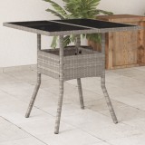 Cumpara ieftin Masă grădină blat din sticlă gri deschis 80x80x75 cm poliratan
