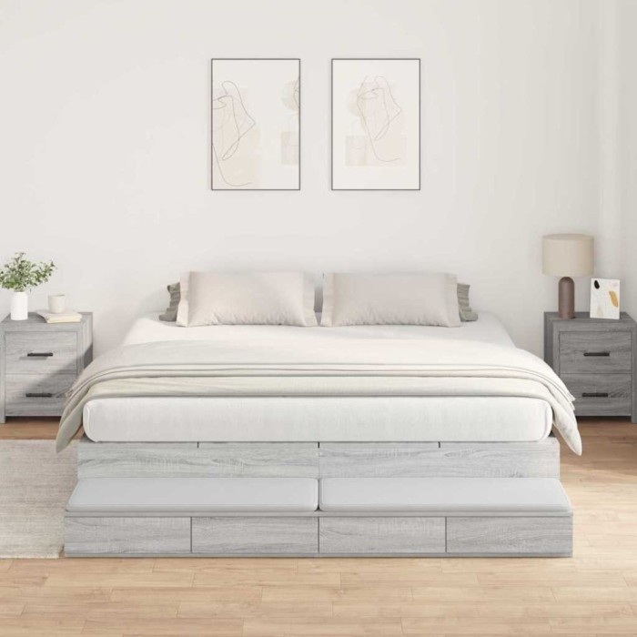 vidaXL Cadru de pat cu depozitare sonoma gri 236.5 x 200 x 31.5 cm 3335626