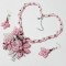 Set Flori roz frumoase, unicat, colier si cercei, handmade cu drag
