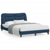 Cadru de pat cu lumini LED, albastru, 140x190 cm, textil GartenMobel Dekor, vidaXL