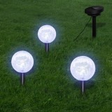 Lămpi Solare Grădină LED vidaXL, 3 buc, Țăruși, Panouri Solare, Alb, Diametru 9.5cm, Baterie AA, Iluminat Exterior, Rezistente UV